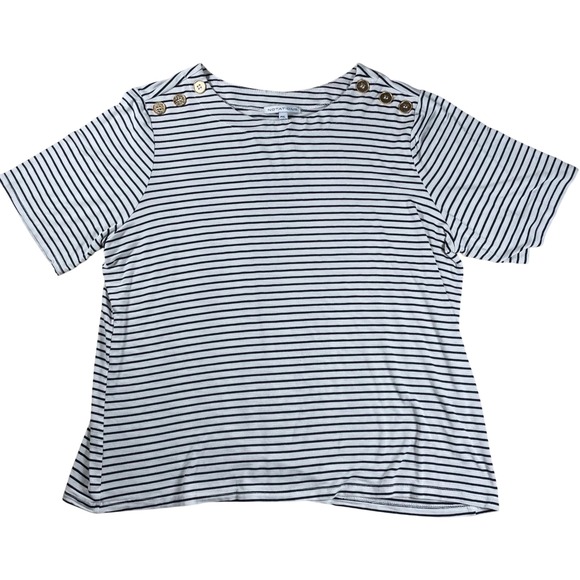 Notations Short Sleeve T-Shirt Women's Plus Size XL Striped with Button Detail - Picture 1 of 7